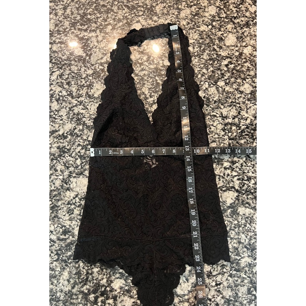 Marciano Black Lace Halter Bodysuit XS Floral Scalloped V-Neck Thong (0906) - Picture 7 of 10